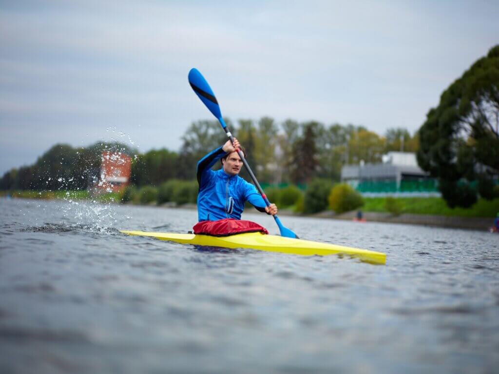 Professional kayak athlete on training