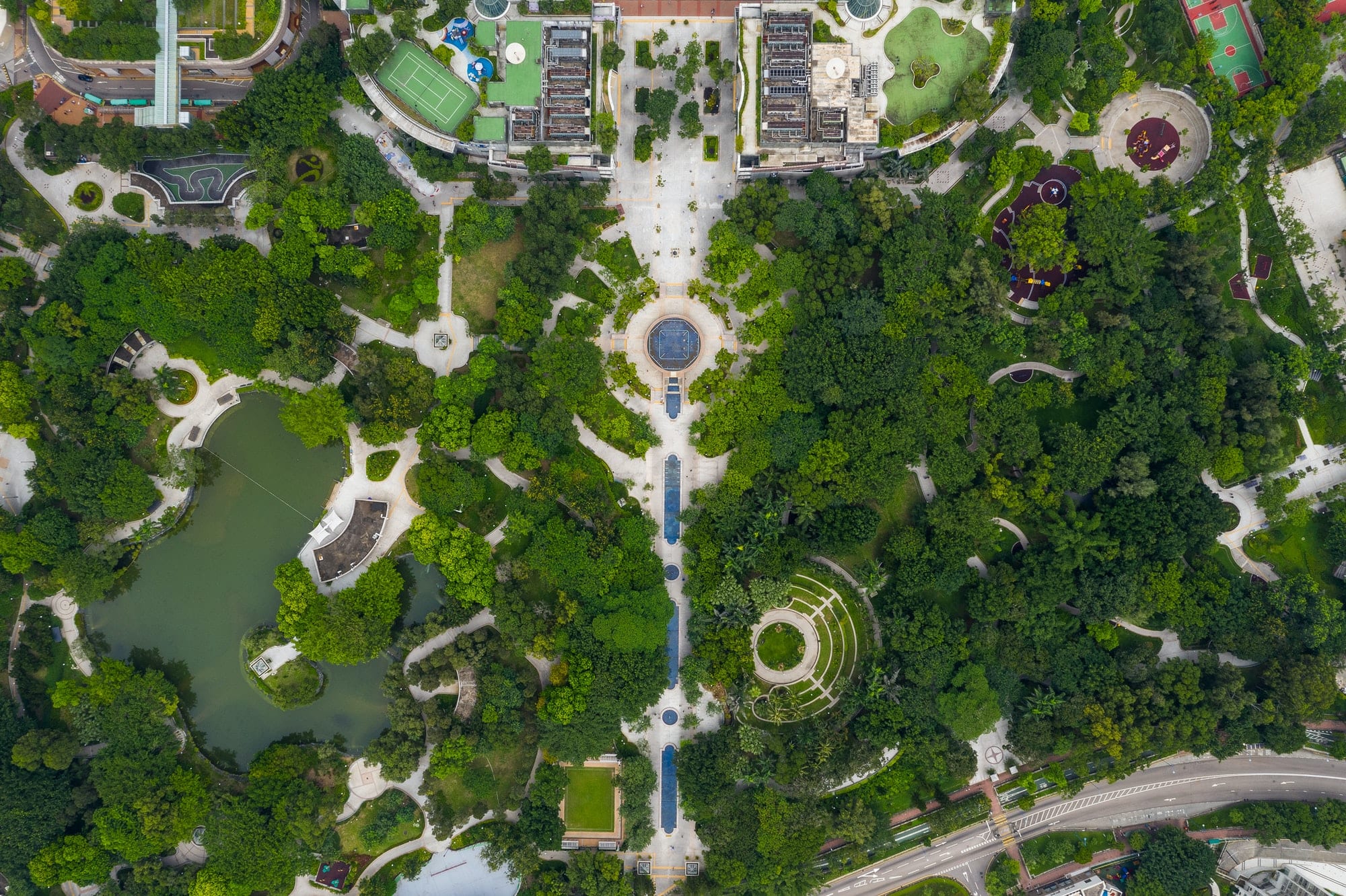 Top view of city park